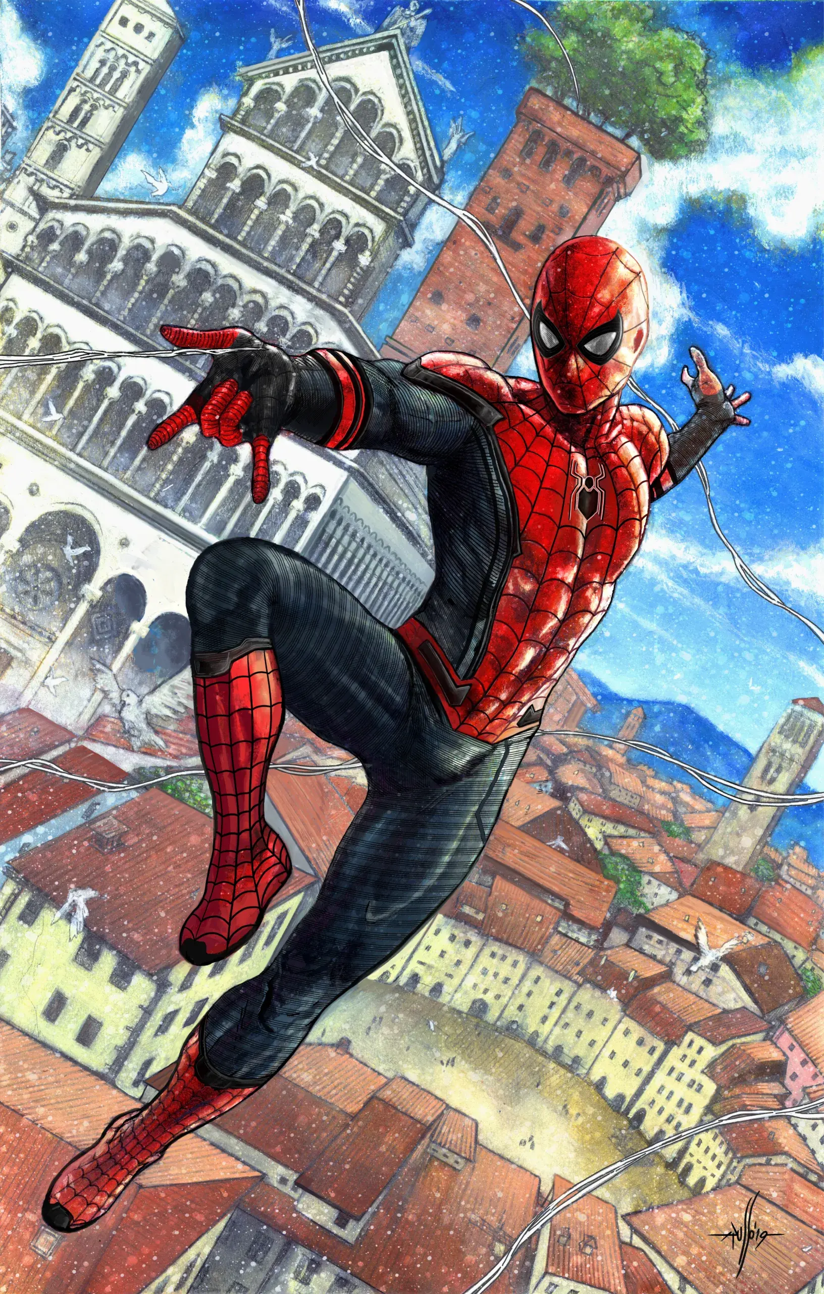 Spider-Man a Times Square, dipinto di Marco Russo