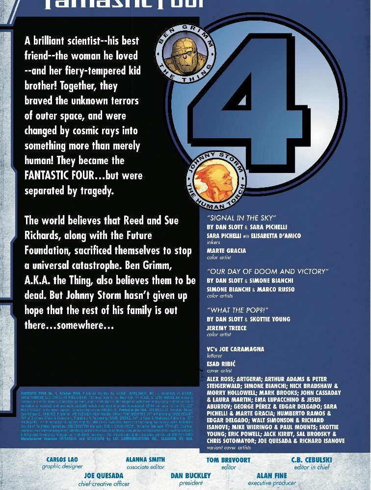 Crediti fumetto fantastici 4 n.1