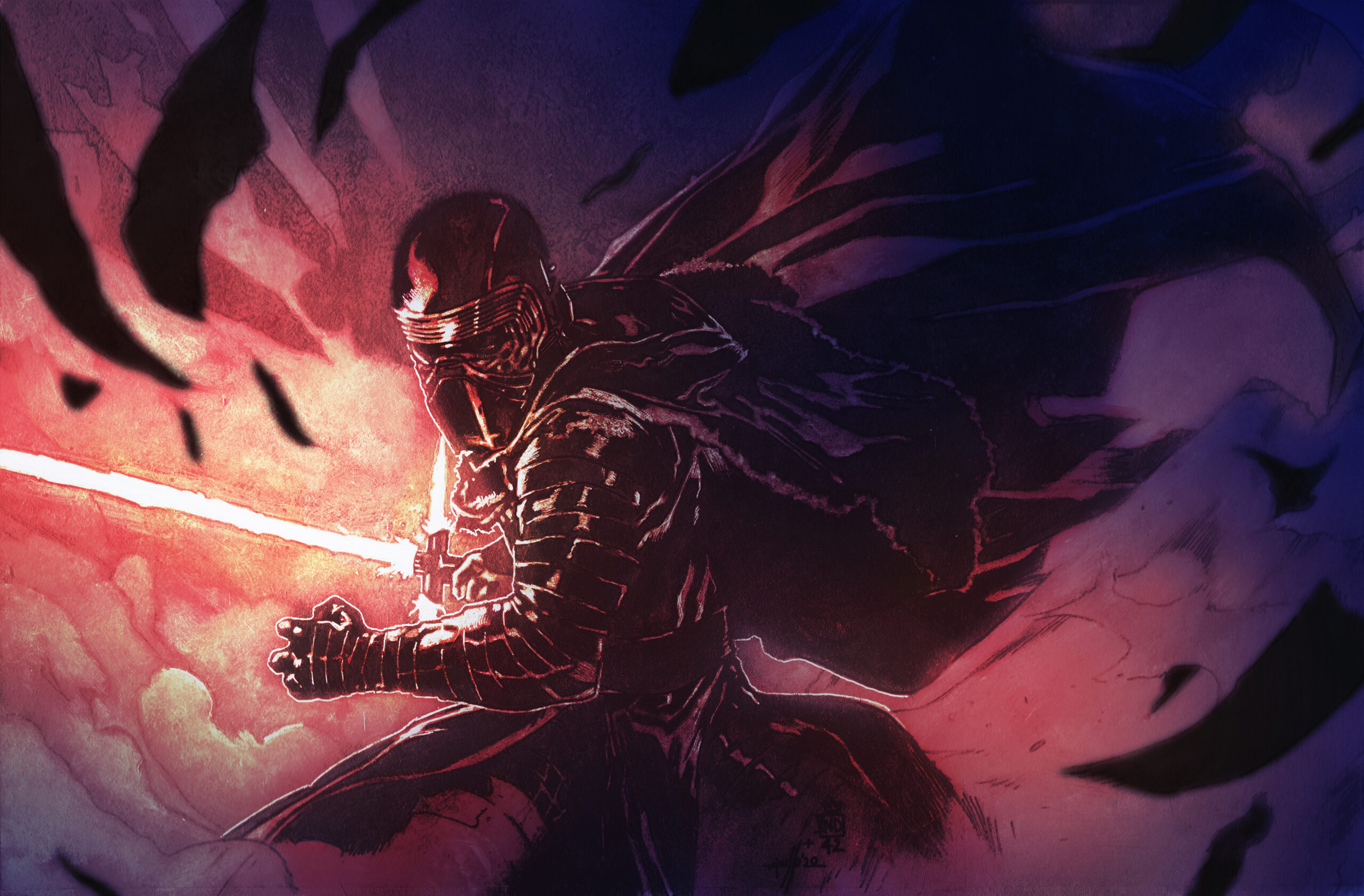 Kylo Ren spada sguainata e uso forza a colori
