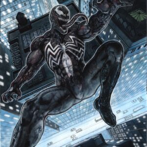 Venom costume classico ruggisce mentre si lancia fra i grattacieli
