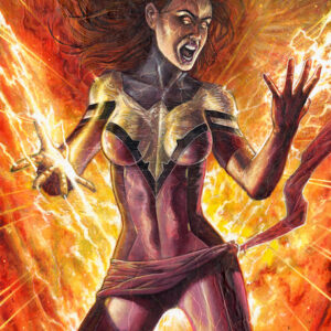 Jean Grey fenice oscura fa esplodere il suo potere a colori sfondo fiammeggiante