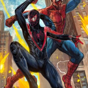 Spiderman e Miles Morales volteggiano su New York schivando le esplosioni