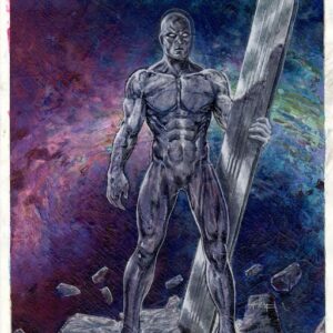 Silver Surfer nello spazio sfondo blu e viola
